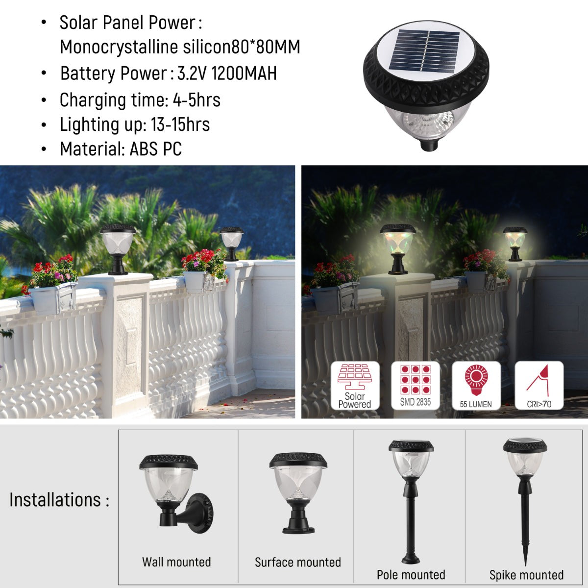 Solar Wall Light Pier Mount Light Bollard Light 3 in 1