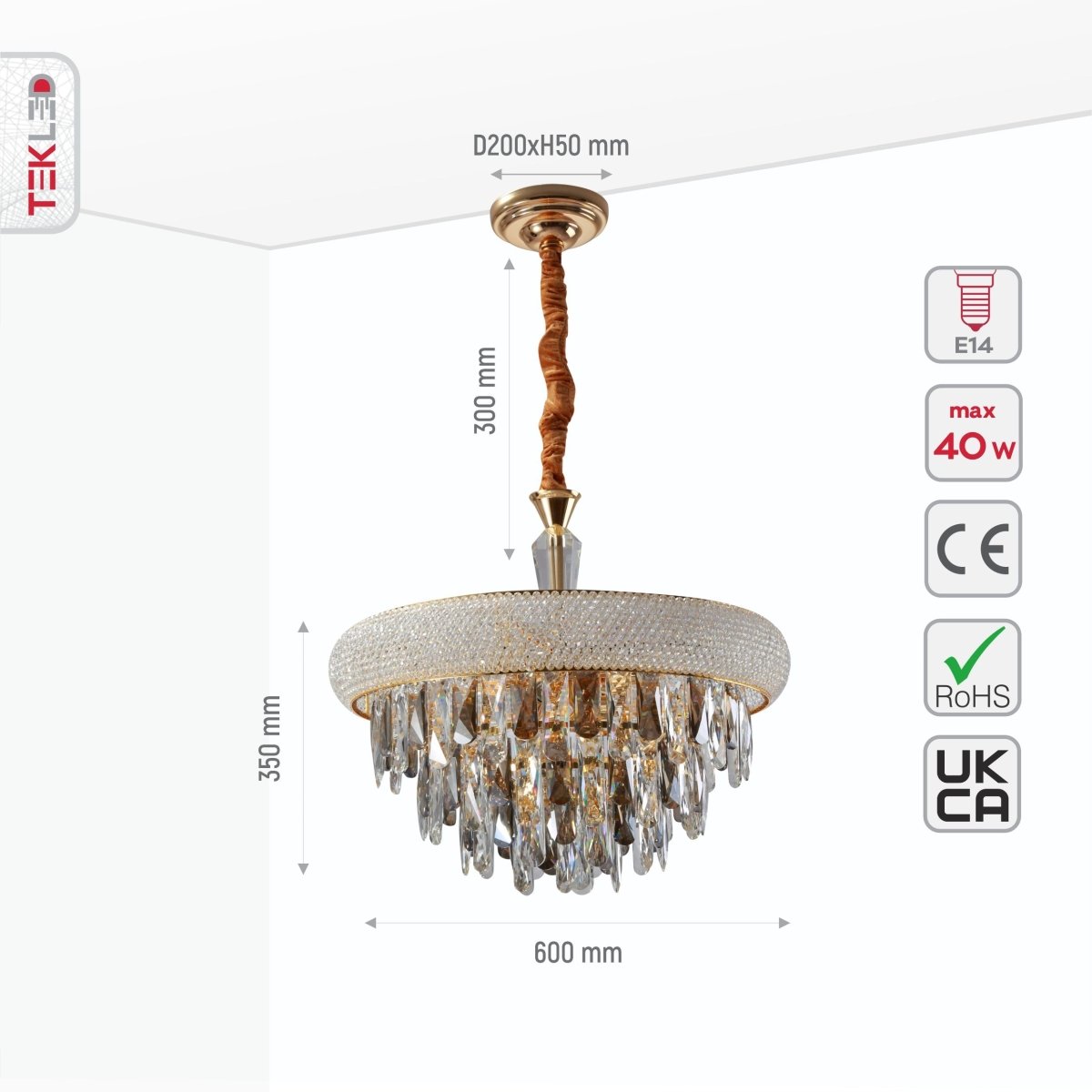 Gold Antique Brass Metal and Crystal Chandelier