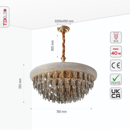 Gold Antique Brass Metal and Crystal Chandelier