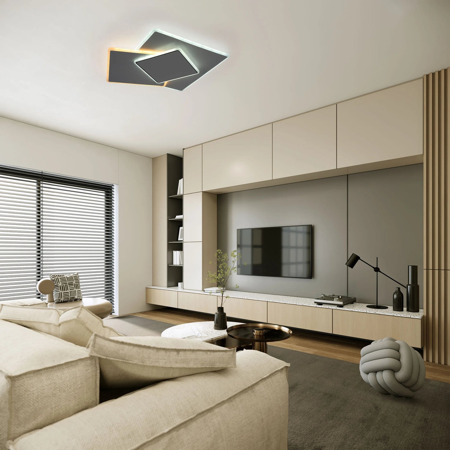Staggered Trio Square LED Ceiling Light, CCT Tunable with Remote, 72W, Flush Mount