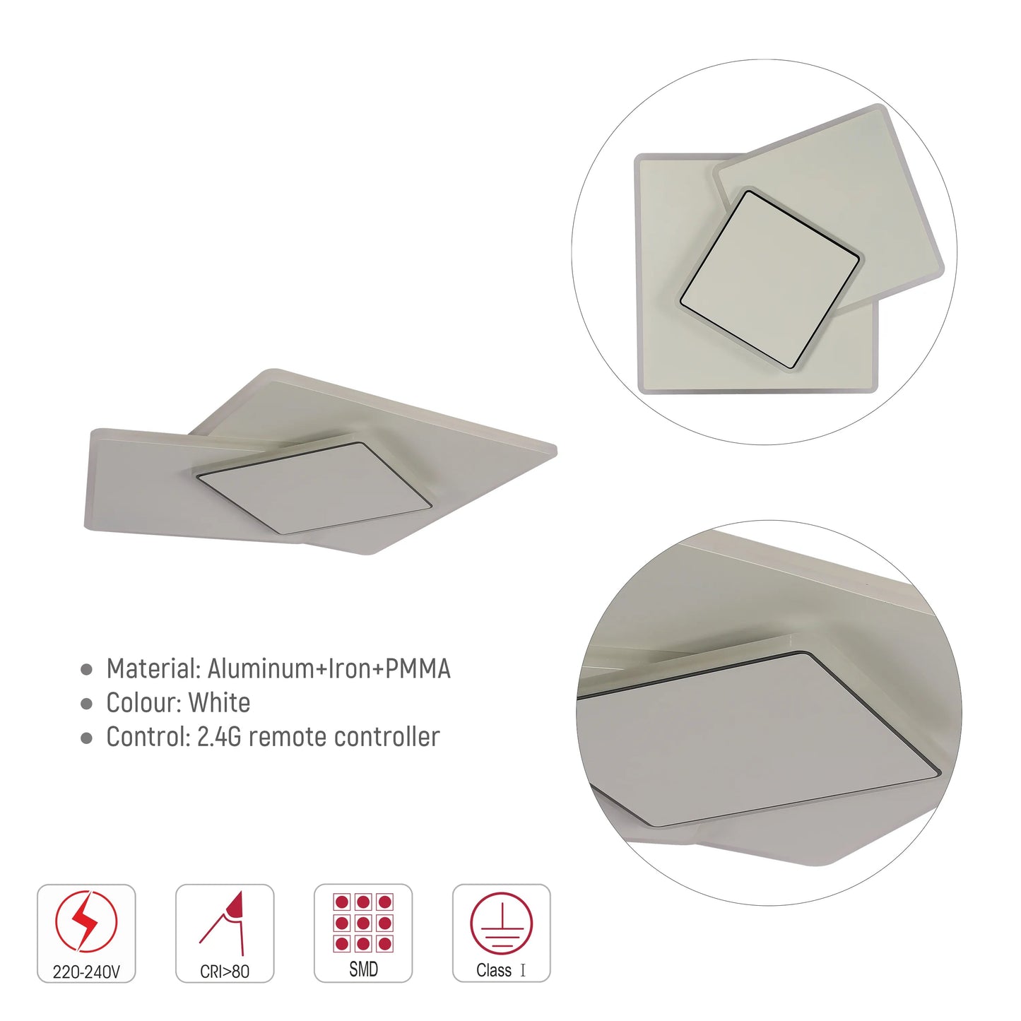 Staggered Trio Square LED Ceiling Light, CCT Tunable with Remote, 72W, Flush Mount
