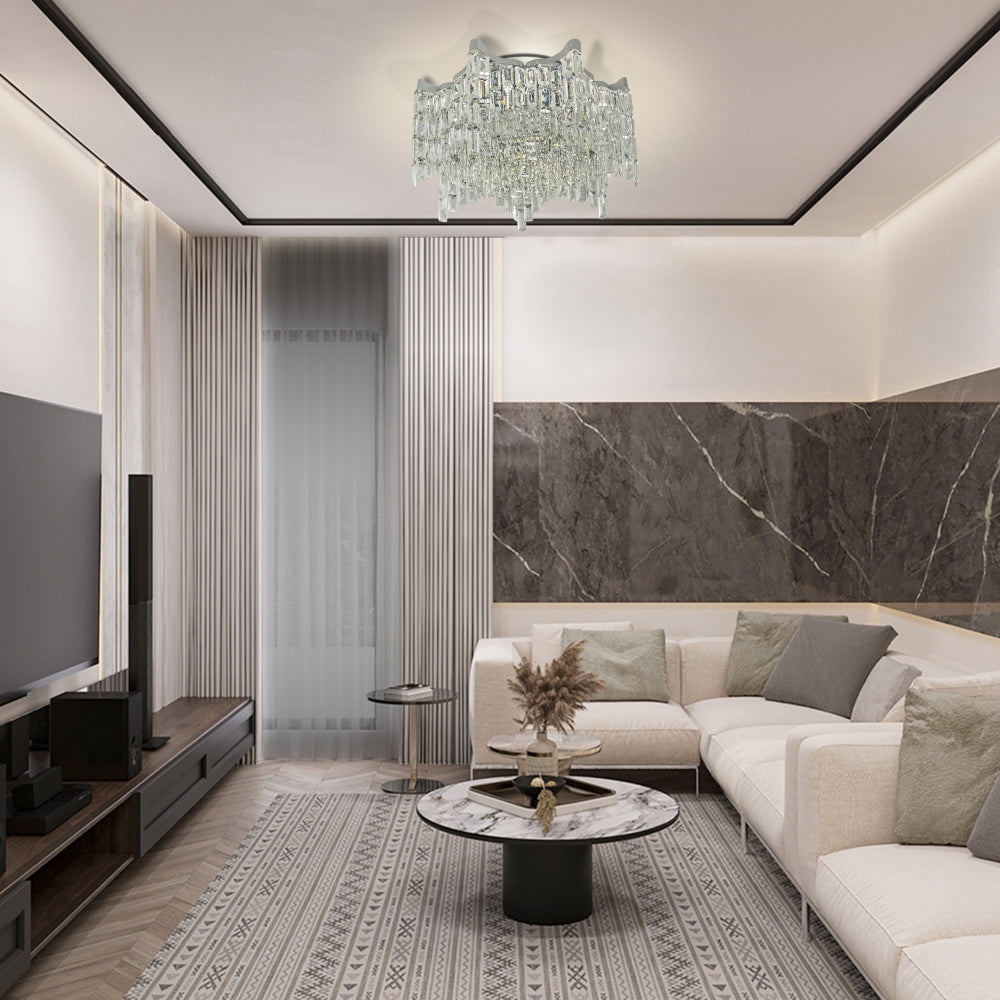 Star Crystal Flush Chandelier Ceiling Light