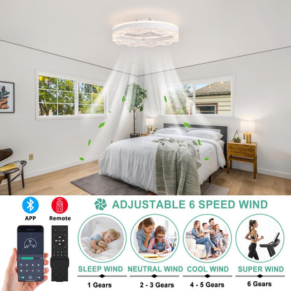 50cm Ceiling Fan with LED Light 30W Remote 6-Speed Reversible – White