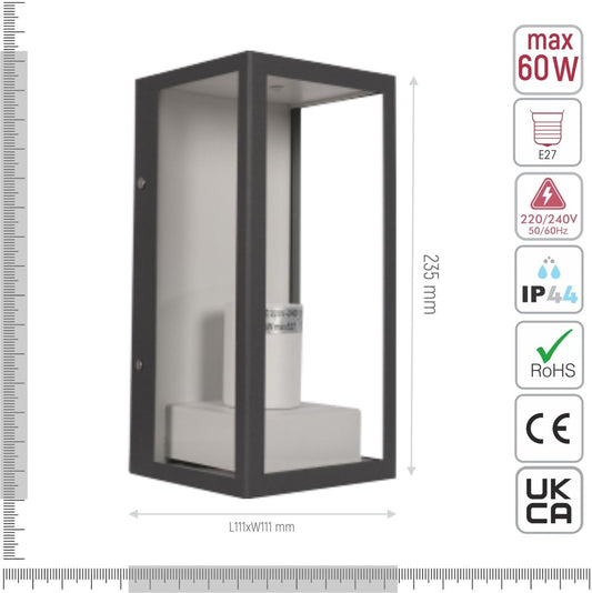 Modern Lantern Cuboid Wall Lamp Upward Base Grey&White Clear Glass E27