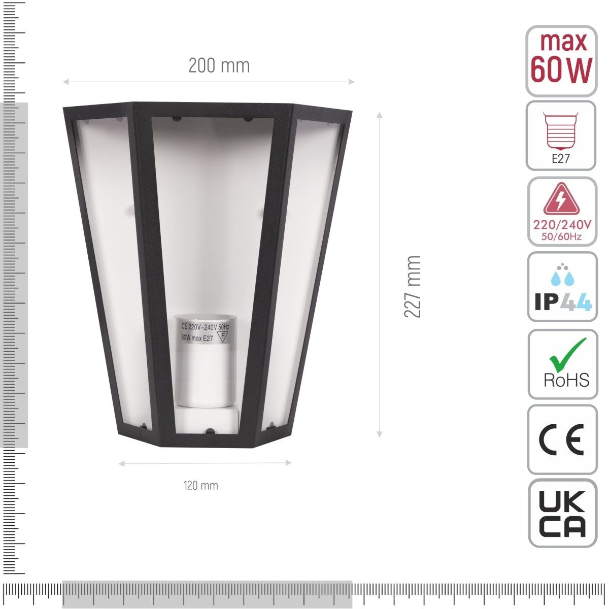 Modern Lantern Trapezium Cuboid Wall Lamp Upward Base Matt Black&White Clear Glass E27