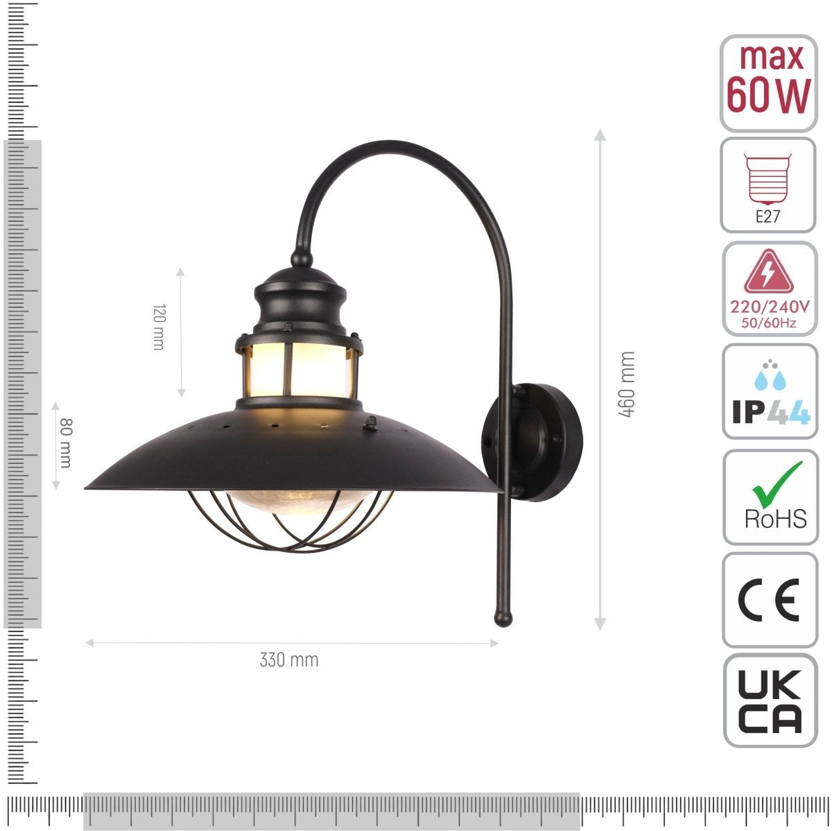 Sunflower Cottage Style Outdoor Wall Lamp, Matt Black, E27