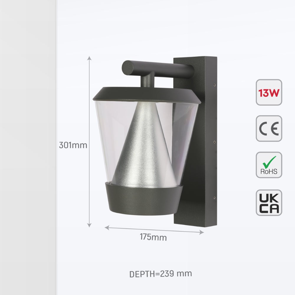 Tiany LED Outdoor Lantern Wall Light 13W 4000K