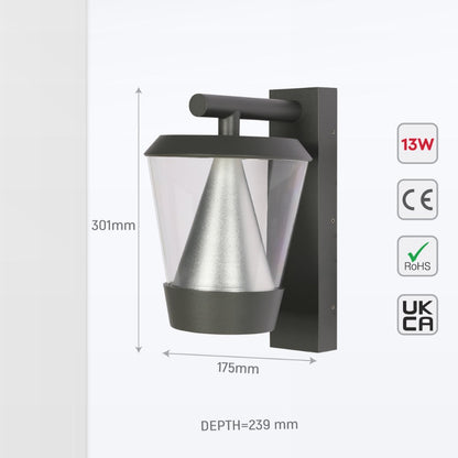 Tiany LED Outdoor Lantern Wall Light 13W 4000K