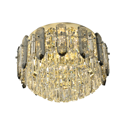 Tiered Flush Chandelier Ceiling Light with Smoky and Clear Crystals
