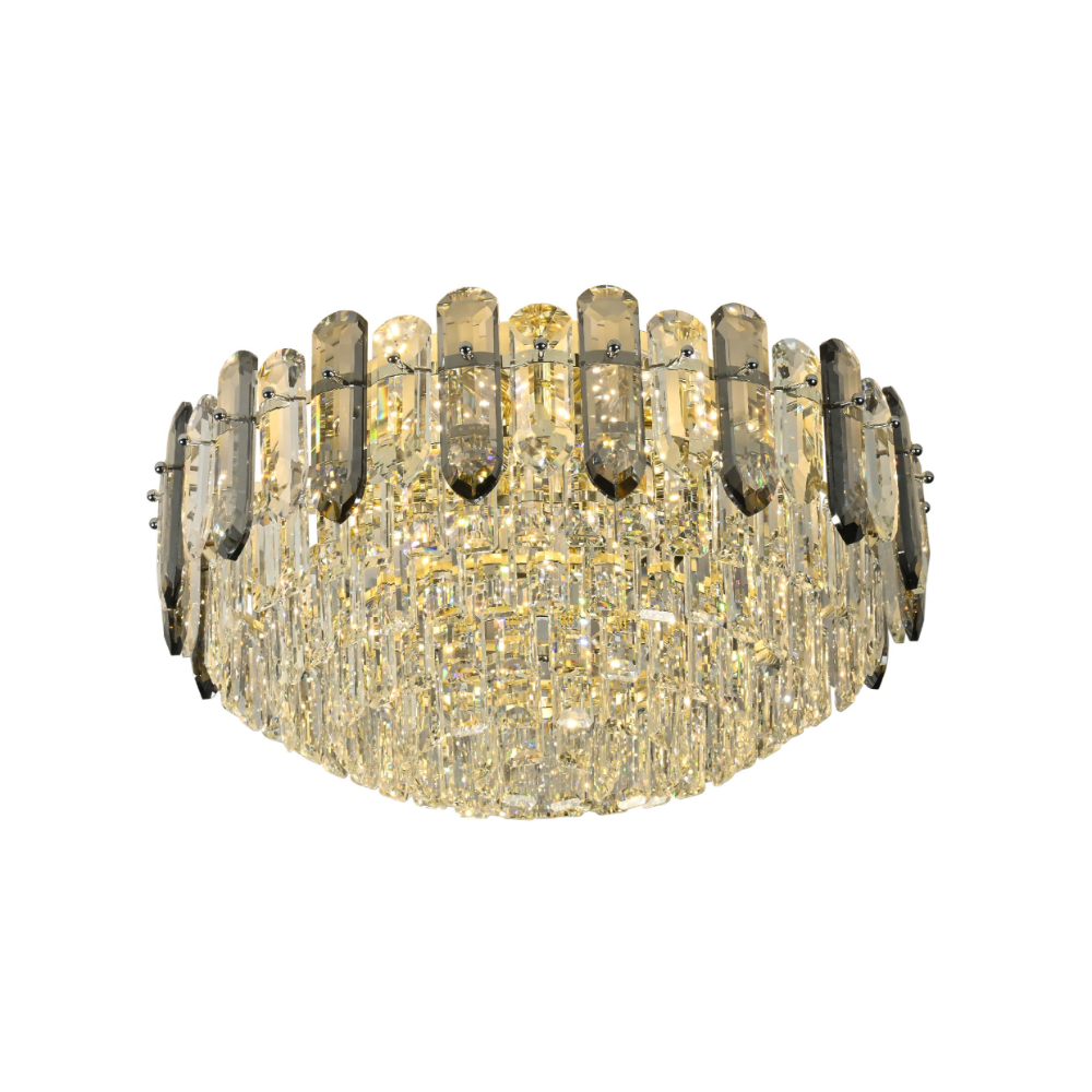 Tiered Flush Chandelier Ceiling Light with Smoky and Clear Crystals