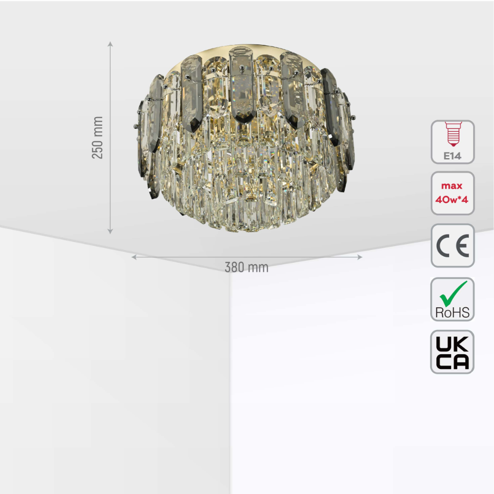 Tiered Flush Chandelier Ceiling Light with Smoky and Clear Crystals
