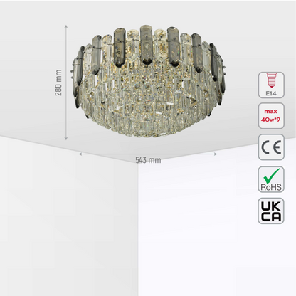 Tiered Flush Chandelier Ceiling Light with Smoky and Clear Crystals