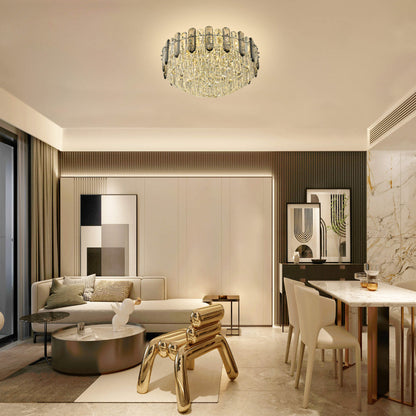 Tiered Flush Chandelier Ceiling Light with Smoky and Clear Crystals