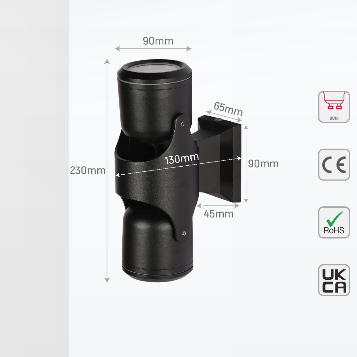 Up Down Tiltable Outdoor Wall Light GU10 Black