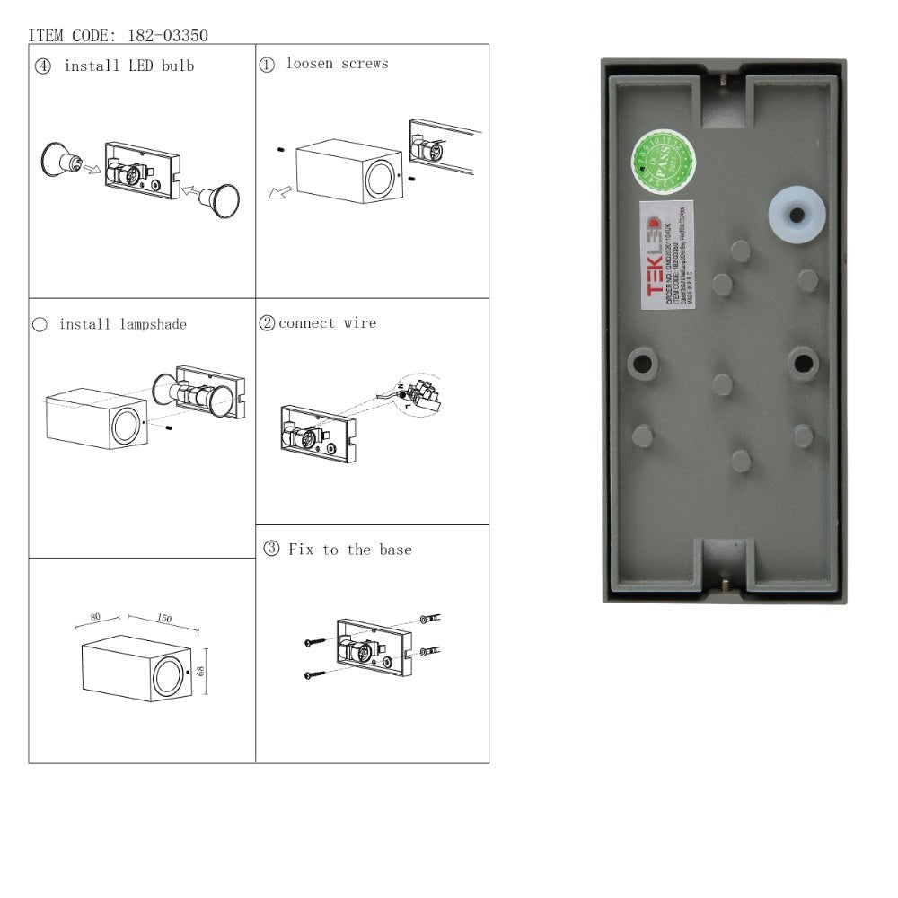 Cuboid Wall Lamp IP44 GU10 Grey