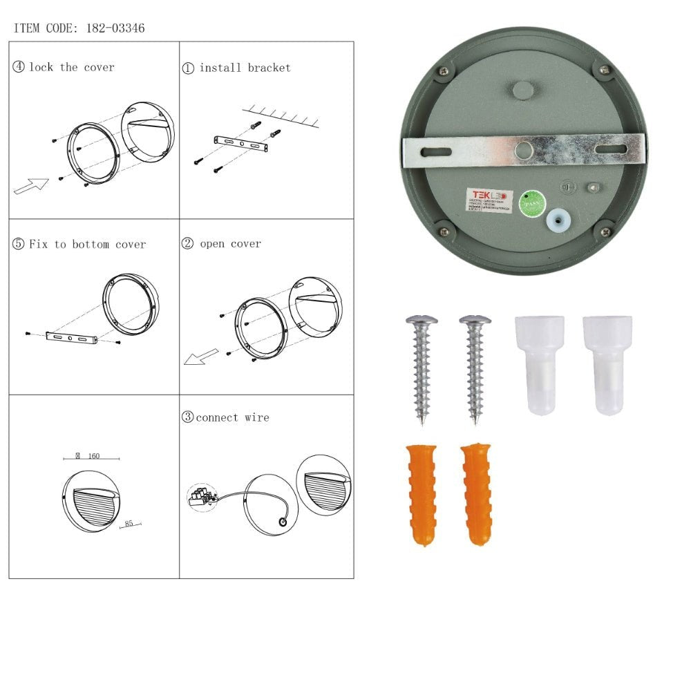 LED Diecast Aluminium Round Stair and Wall Light 5W IP54 Grey