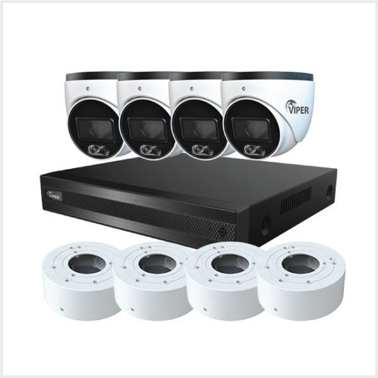 4K 8CH Kit with 4 TURVIPS4-6IL-FW and 4 VIP-RING-03-WH