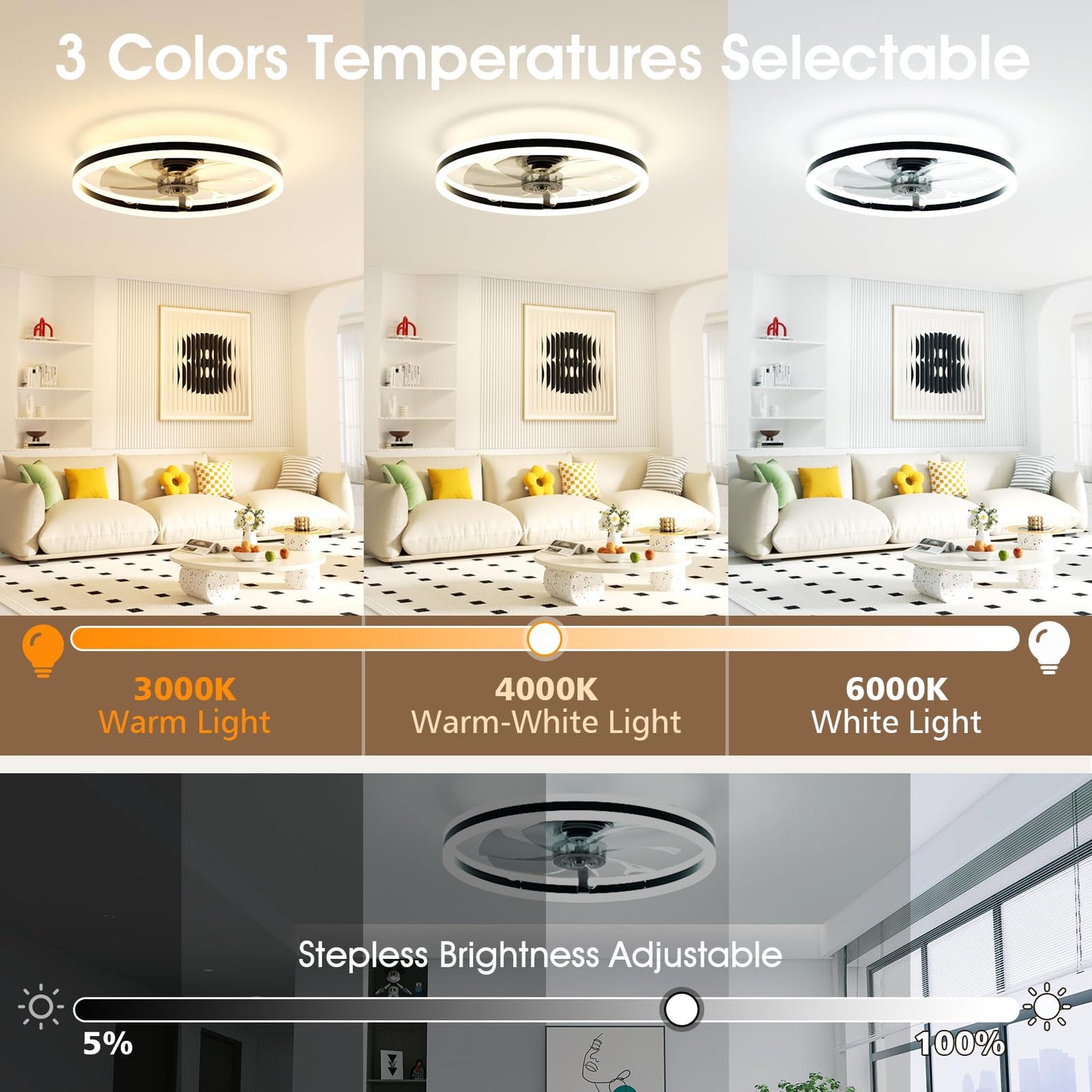 60cm Ceiling Fan with LED Light - Black