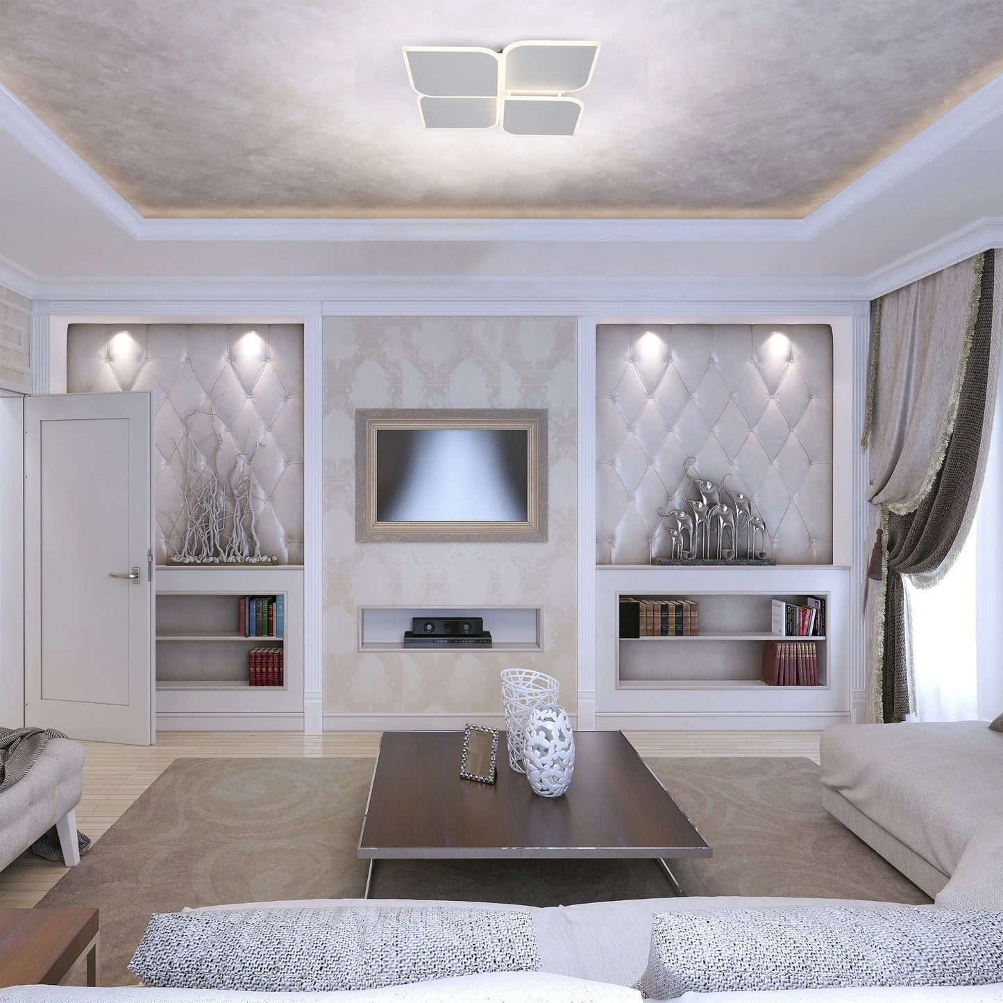 White LED Flush Mount Ceiling Light (Flower, Moon & Stars Designs)