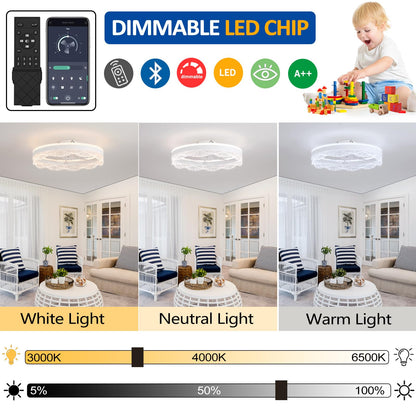 50cm Ceiling Fan with LED Light 30W Remote 6-Speed Reversible – White