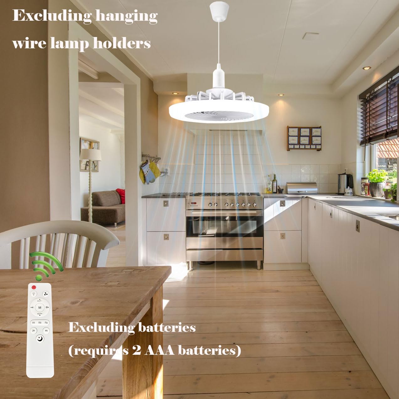 LED Ceiling Fan Light E27 Bulb Fixture with Remote, 3 Speeds & 3 Colour Temperatures - White Fixed Head