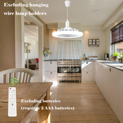 LED Ceiling Fan Light E27 Bulb Fixture with Remote, 3 Speeds & 3 Colour Temperatures - White Fixed Head