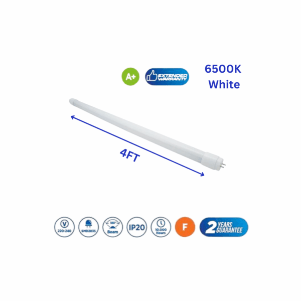 Led Glass Tube, 4FT , 18W, 1800Lm, 6500K, IP20