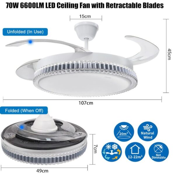 30W Ceiling Fan with 70W Lamp CCT 6500k/4200k/3000k, with Remote Control - Image 6