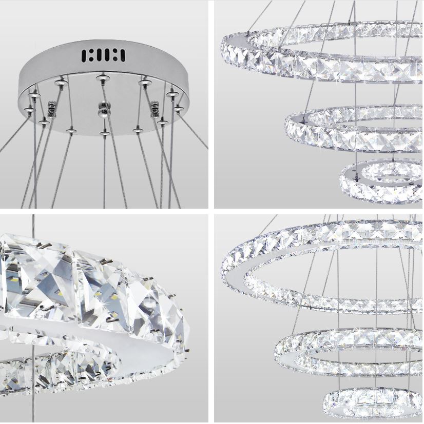 Modern White 3-Ring Adjustable LED Crystal Chandelier - Image 5