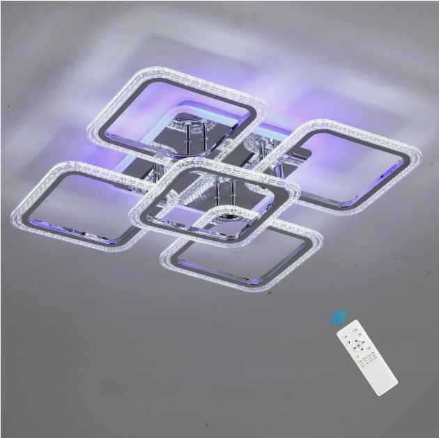 Modern Chrome 8 Square 80W 3000–6000K Blue/Pink - Chandelier with Remote Control - Image 5